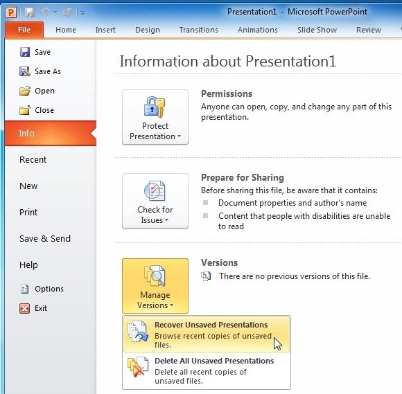 how to recover presentation document