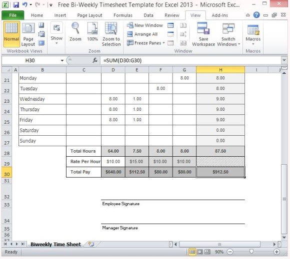 Timesheet Contains Built-in Formula and Features