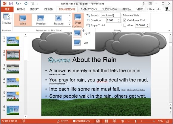 Applying The Wind Transition Effect in PowerPoint