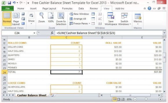 Free Cashier Balance Sheet Template For Excel 13