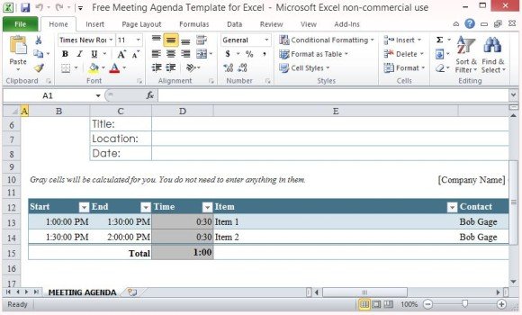 Excel Agenda Template Free For Your Needs