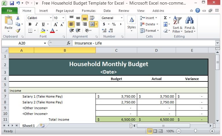 simple household budget template excel