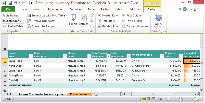Home Contents Inventory List Template from cdn.free-power-point-templates.com