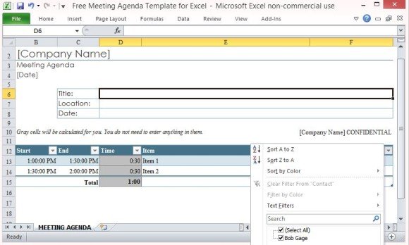 meeting agenda excel template