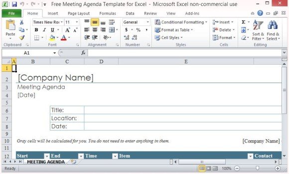 Free Meeting Agenda Template For Excel