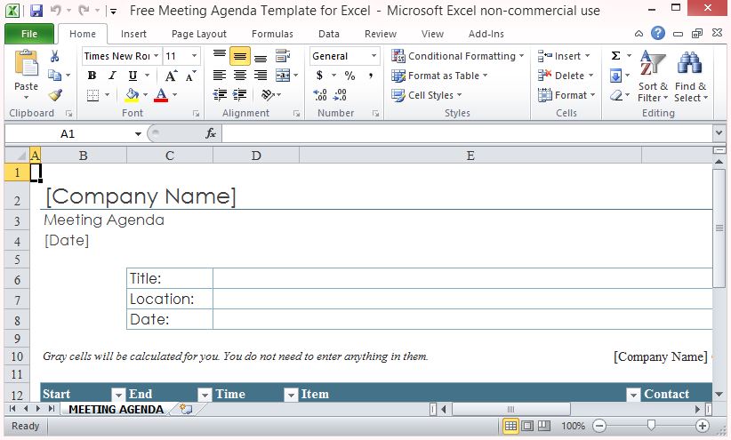 Free Meeting Agenda Template For Excel