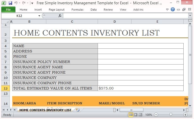 Simple Inventory List Template from cdn.free-power-point-templates.com