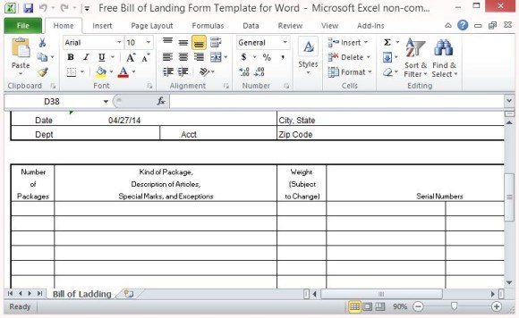 Detailed Bill of Lading Form Template