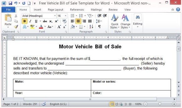 Document on Sale of Vehicle