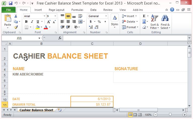 Free Cashier Balance Sheet Template For Excel 13