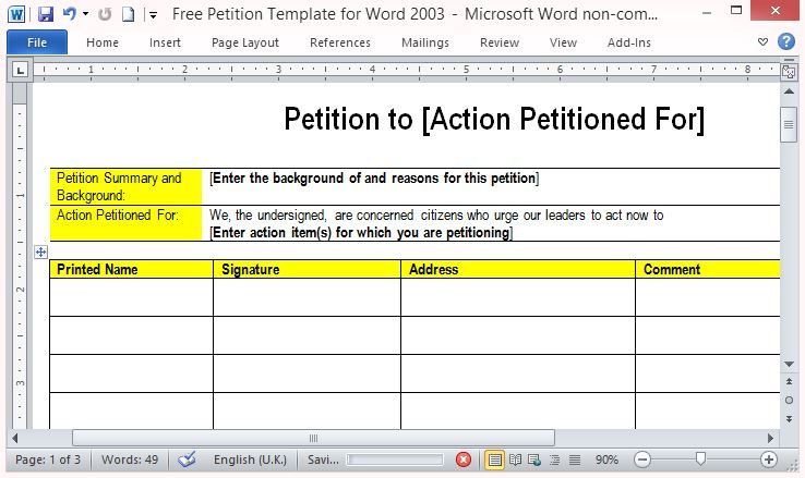Petition Template Uk