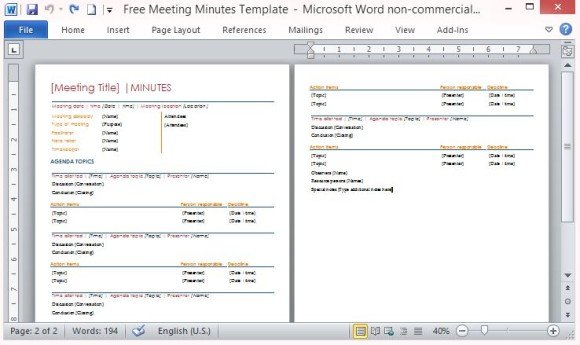 minutes templates for word 2010