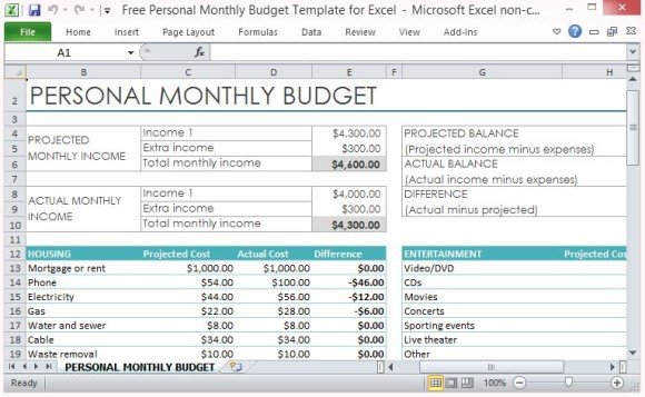 personal budget excel template