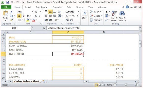 Free Cashier Balance Sheet Template For Excel 2013