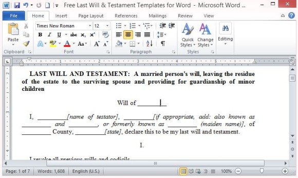 Free Last Will And Testament Template For Word