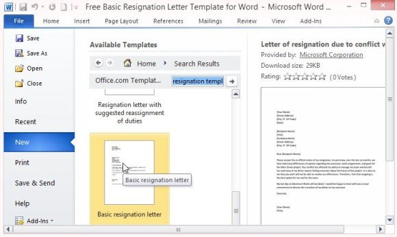 Office Portal Offers Basic Resignation Letter