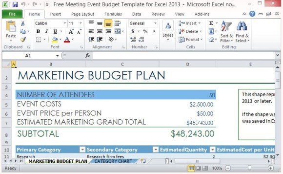 Free Meeting Event Budget Template For Excel 2013