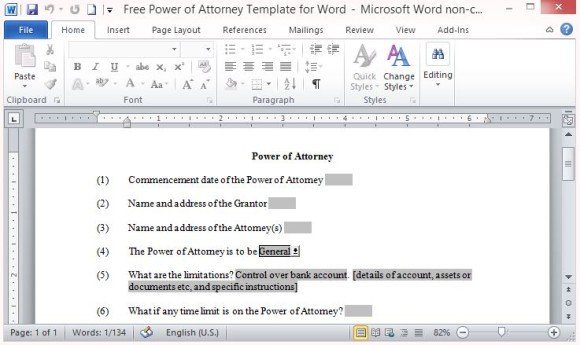 Professionally Written Power of Attorney Word Template