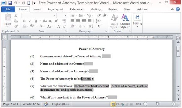 Free Power Of Attorney Template For Word