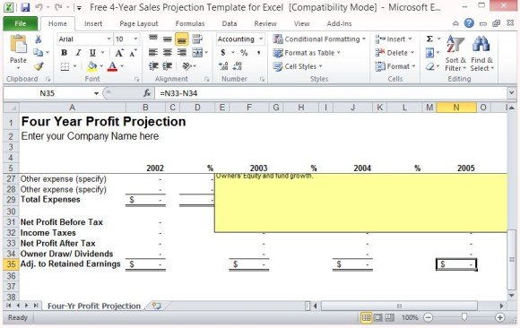 Free 4 Year Sales Projection Template For Excel