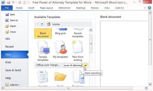 Search for Power of Attorney Template in Word