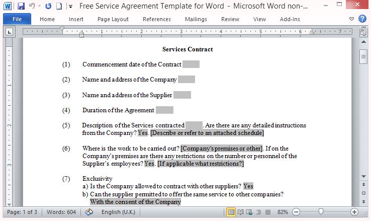 standard service agreement template