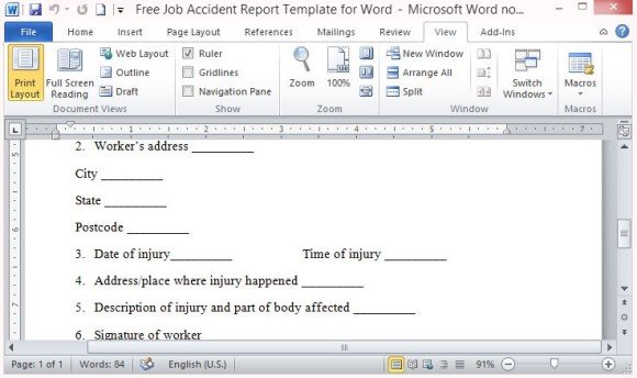 Standard Accident Report Template