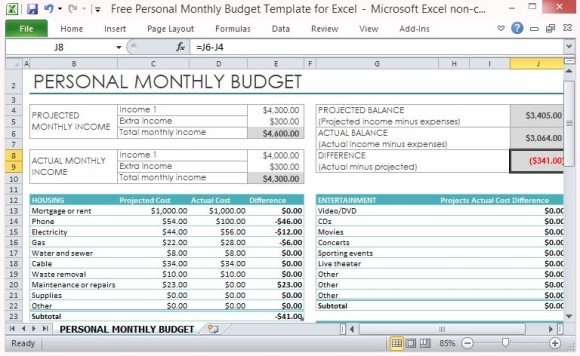 monthly budget excel template free