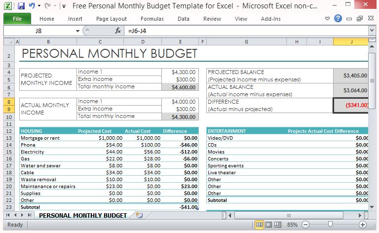 in depth excel personal budget calculator