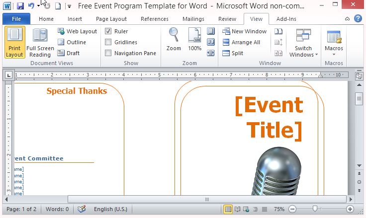 Free Event Program Template for Word