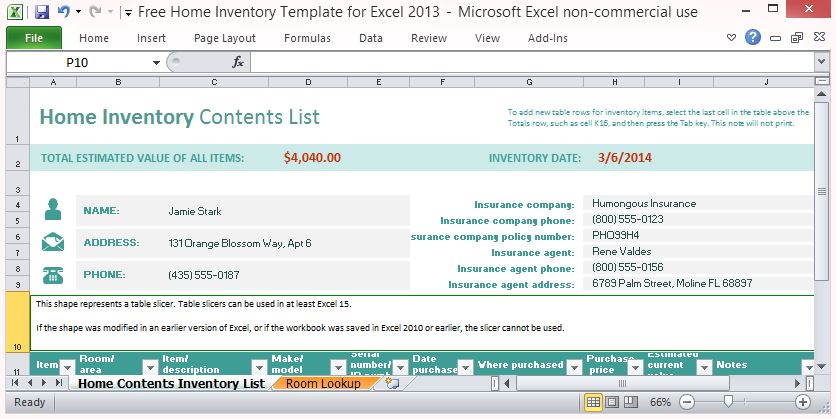 insurance claim excel template home inventory