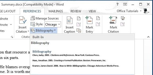 add bibliography in ms word