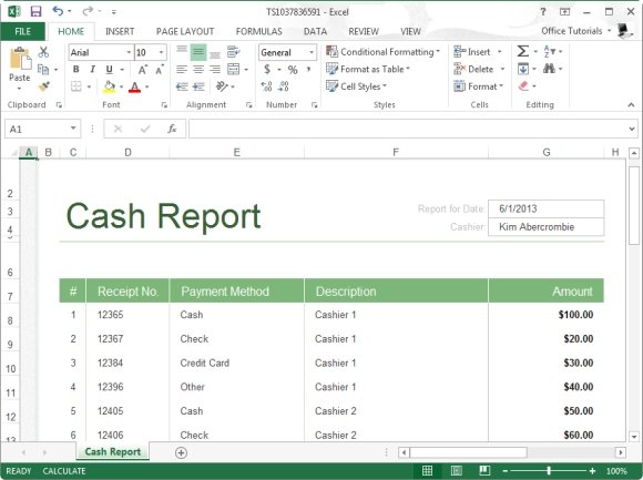 cash report template for excel
