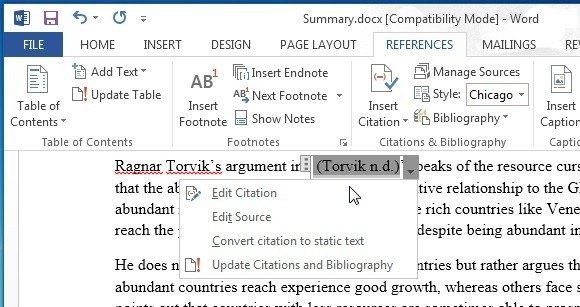 citing sources in word 2013