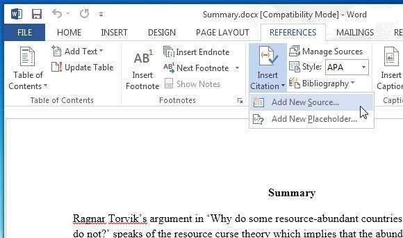how to insert citation in word mac