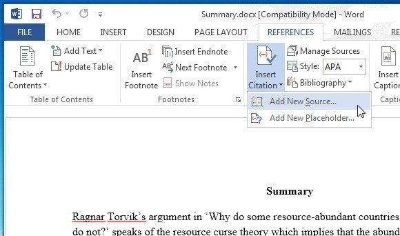 manage sources in word for mac