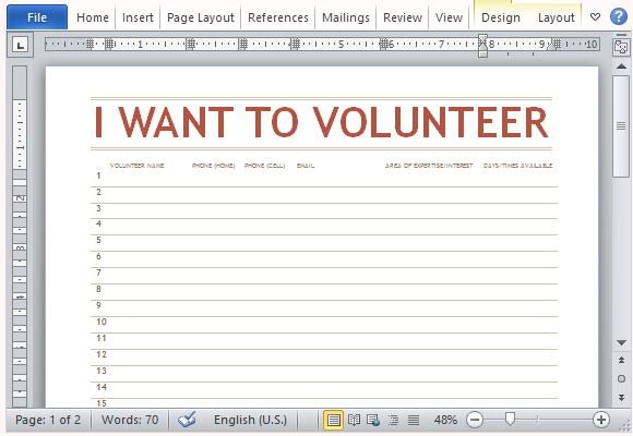 volunteer chart template