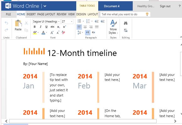 12-Month Timeline for School, Office or Personal Use
