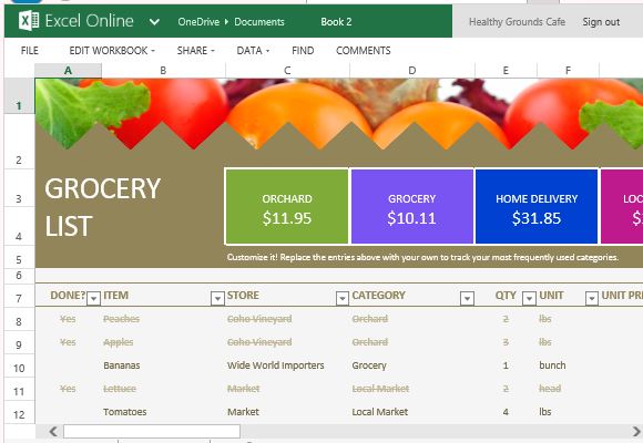 Grocery List and Price Comparison Template For Excel Online
