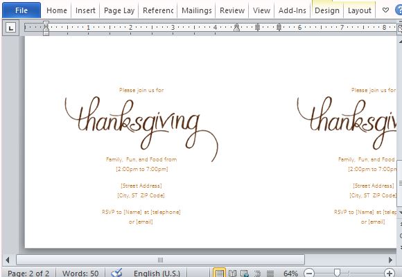 Elegantly Designed Thanksgiving Invitation for Parties and Events