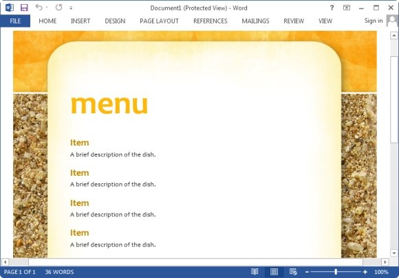 party menu template for word