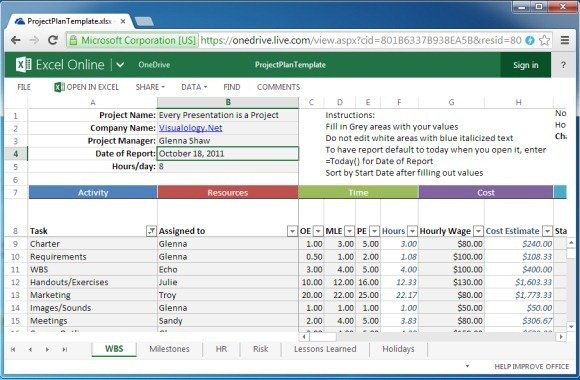 modèle de suivi de projet pour Excel en ligne