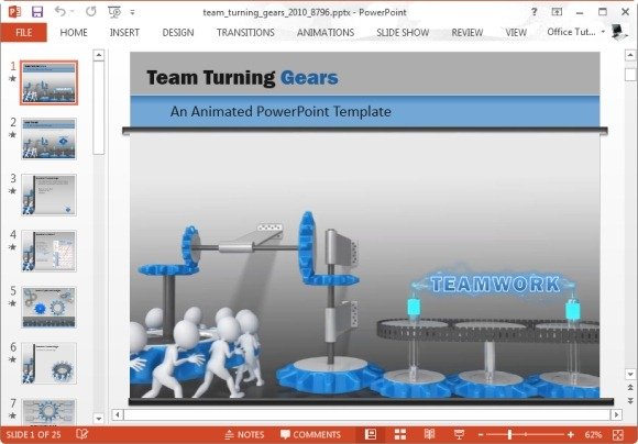 team turning gears powerpoint template