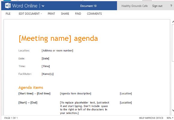 Business Meeting Agenda Template For Word Online