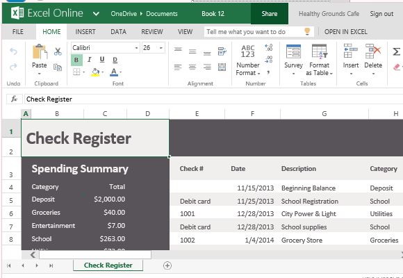 Professionally Designed Electronic Check Register Template