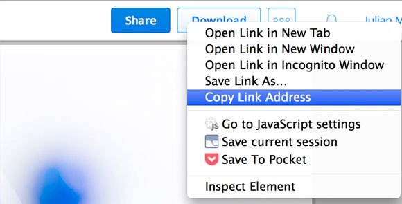 Copy Dropbox share URL address
