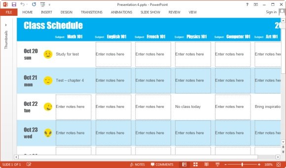 create schedules in PowerPoint 2013