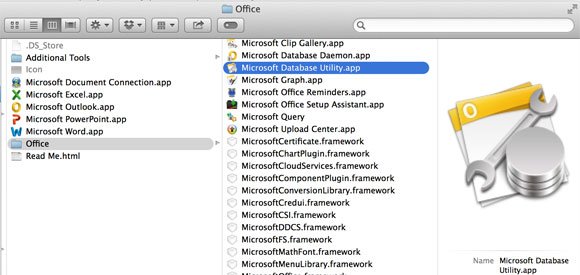 errore del database di Microsoft Office '08 mac