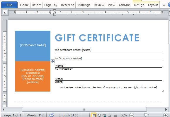 Printable Gift Certificates Template For Word