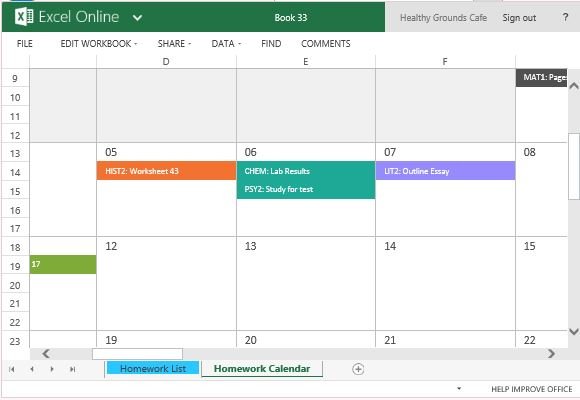 color-code your homework and see it reflected in the calendar
